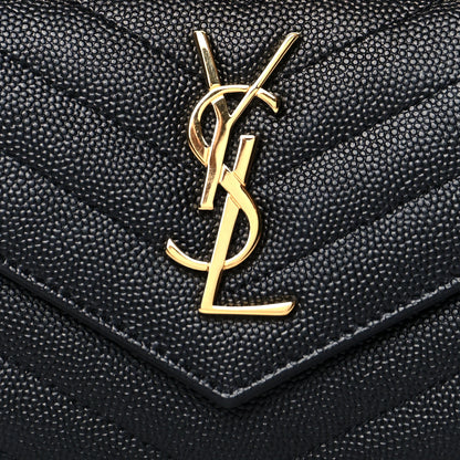 Saint Laurent Grain De Poudre Matelasse Chevron Monogram Compact Tri Fold Wallet Black 7 of 7