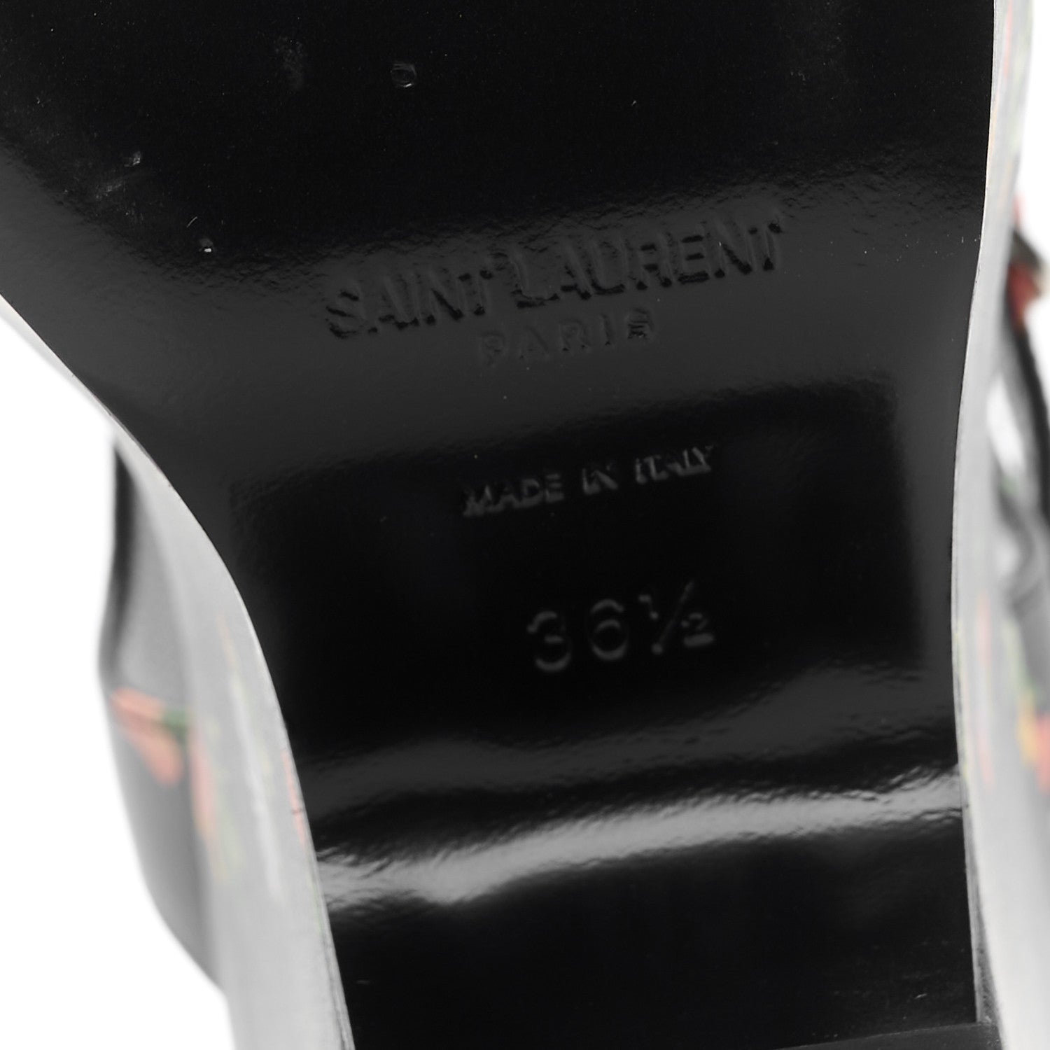 Saint Laurent Nappa Calfskin Grunge Flower Printed Candy 85 Platform Wedge Sandals 37.5 Black Multicolor 8 of 10