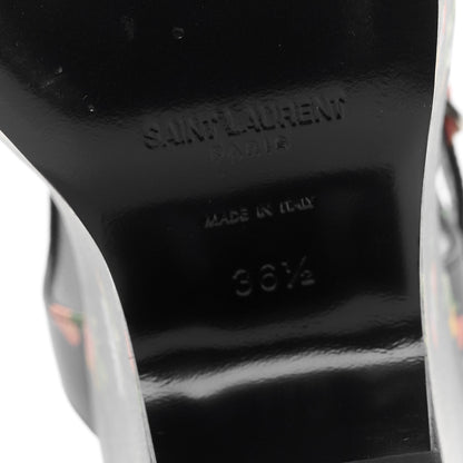 Saint Laurent Nappa Calfskin Grunge Flower Printed Candy 85 Platform Wedge Sandals 37.5 Black Multicolor 8 of 10