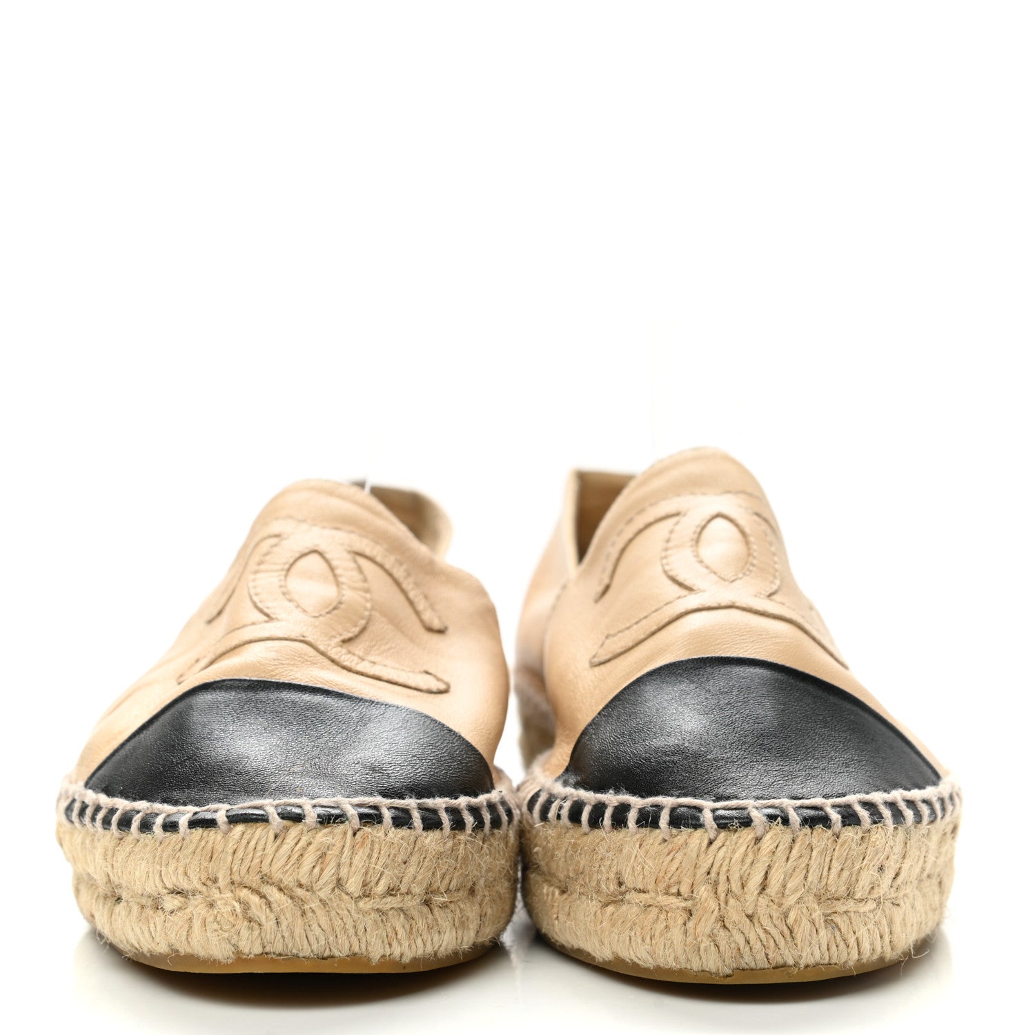 Chanel Lambskin CC Espadrilles 37 Beige Black 2 of 13