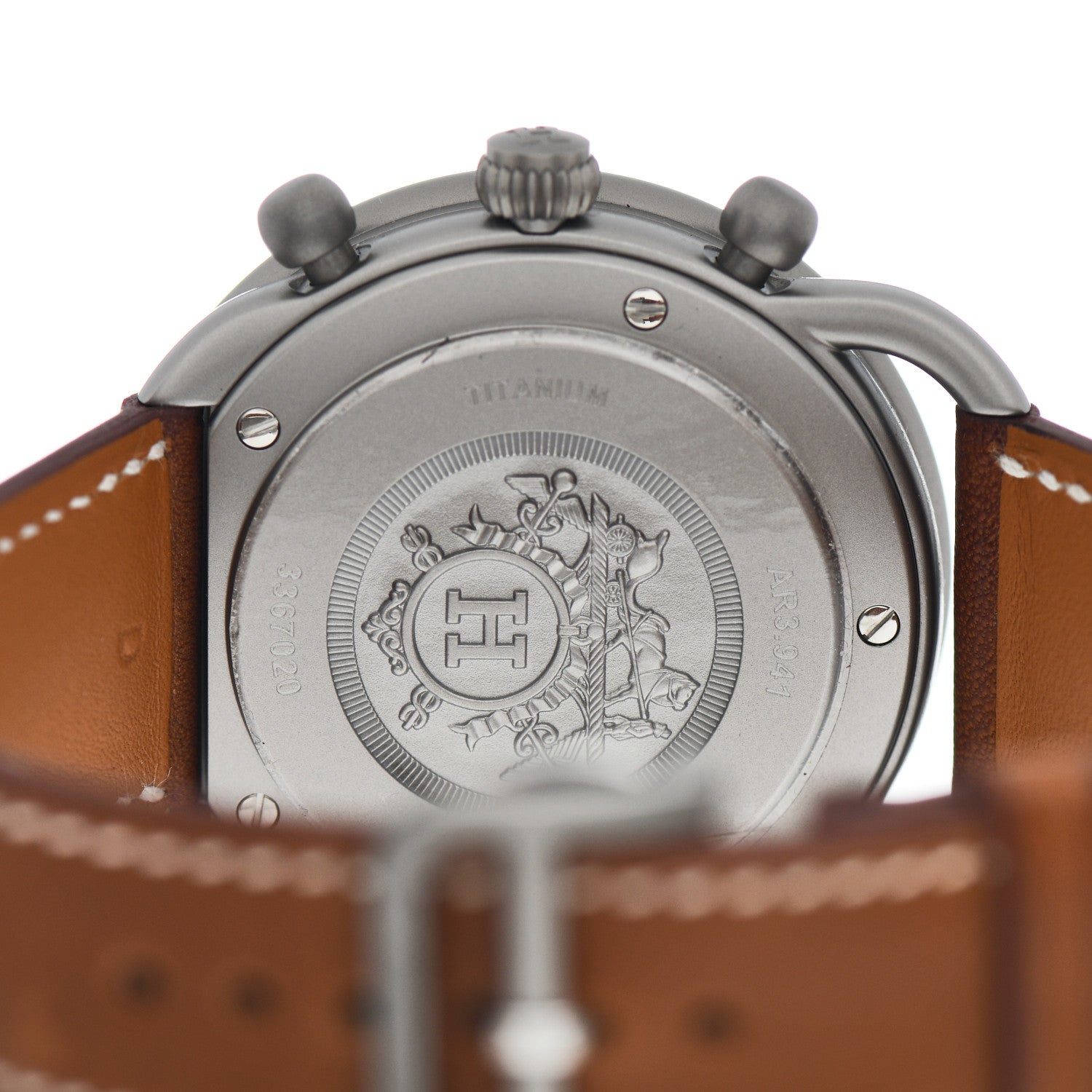 Hermes Titanium Barenia 41mm Chronograph Arceau Automatic Watch Cognac 4 of 5