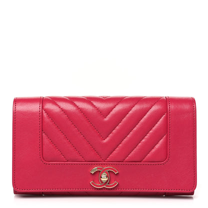 Chanel Sheepskin Chevron Quilted Mademoiselle Vintage Flap Wallet Pink 1 of 10