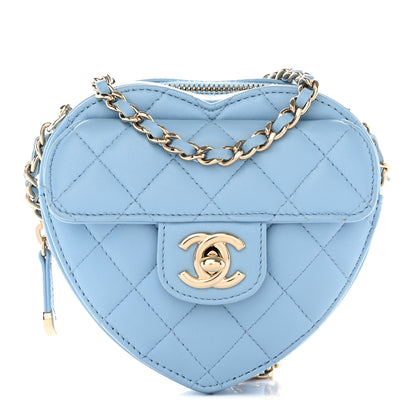 Chanel Lambskin Quilted CC In Love Heart Clutch With Chain Light Blue 1 of 12