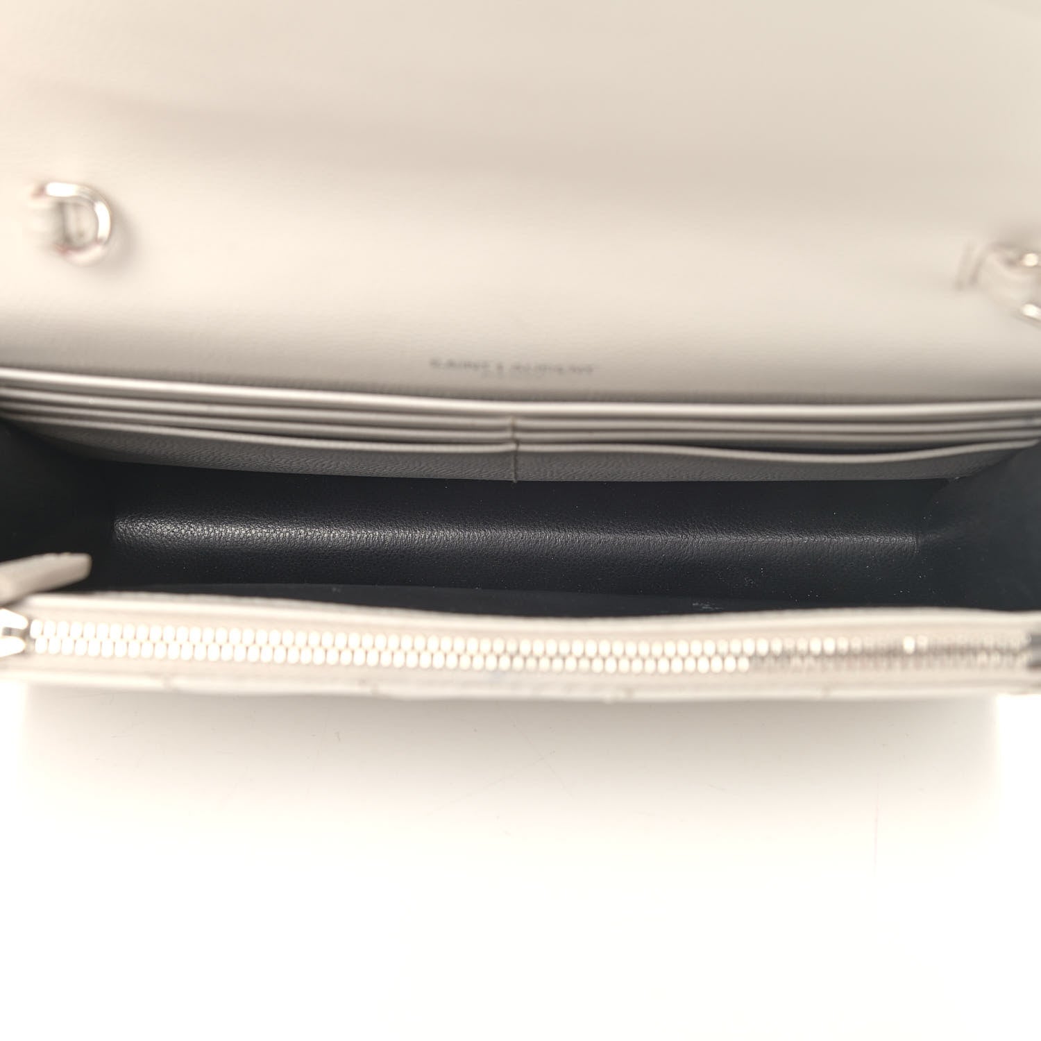 Saint Laurent Grain De Poudre Matelasse Chevron Monogram Envelope Chain Wallet Optical White 4 of 5