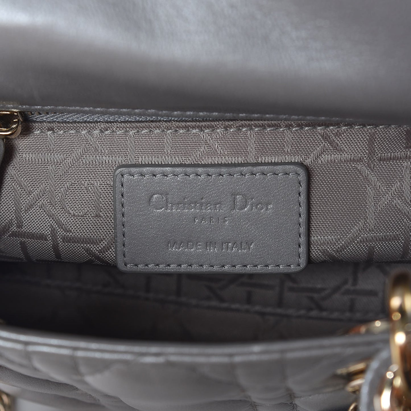 Metallic Lambskin Cannage Mini Lady Dior Grey