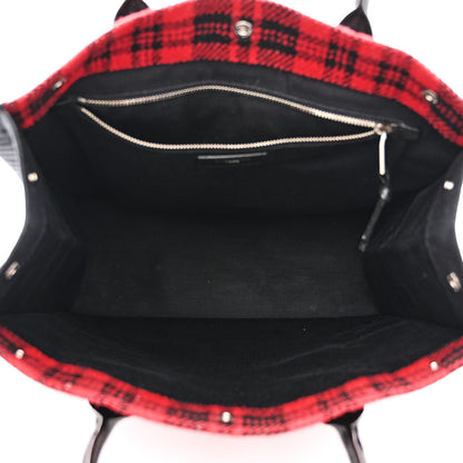Saint Laurent Wool Tartan Rive Gauche Noe Tote Red Black 5 of 12