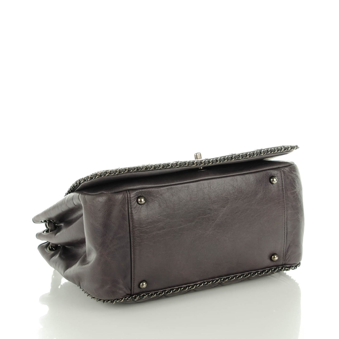 Calfskin Quilted Large CC Enchained Accordion Flap Grey