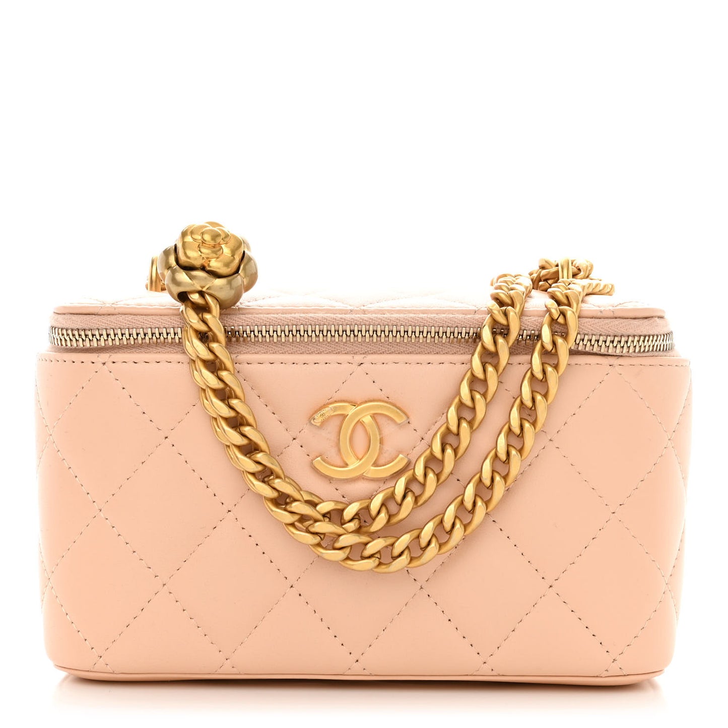 Lambskin Quilted Sweet Camellia Small Vanity Case With Chain Pink