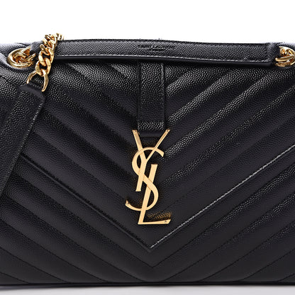 Saint Laurent Grain De Poudre Matelasse Chevron Medium Monogram Satchel Black 7 of 9