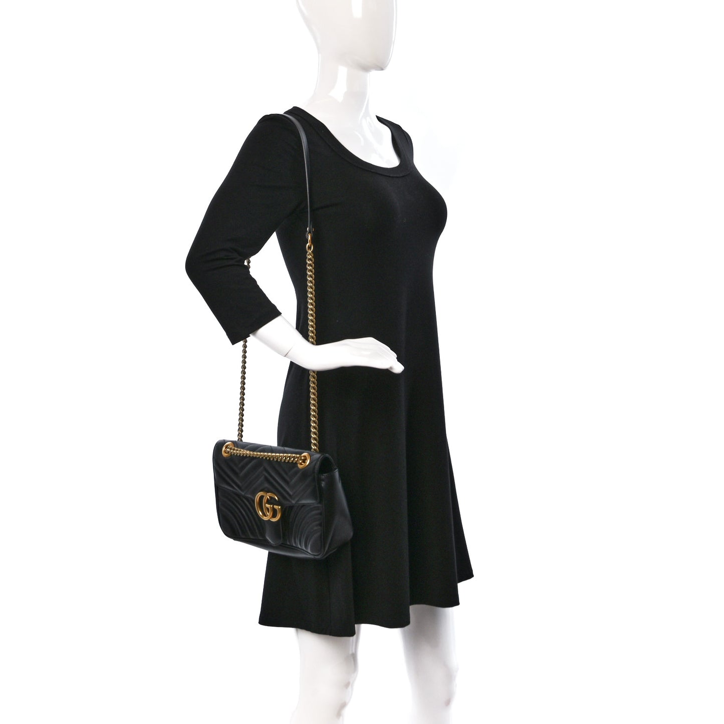 Calfskin Matelasse Small GG Marmont Shoulder Bag Black