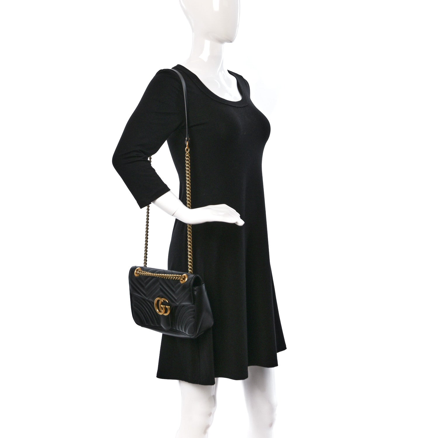 Gucci Calfskin Matelasse Small GG Marmont Shoulder Bag Black 2 of 9