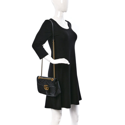 Gucci Calfskin Matelasse Small GG Marmont Shoulder Bag Black 2 of 9