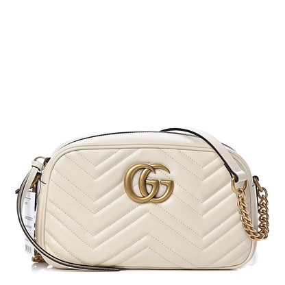 Gucci Calfskin Matelasse Small GG Marmont Chain Shoulder Bag White 1 of 10