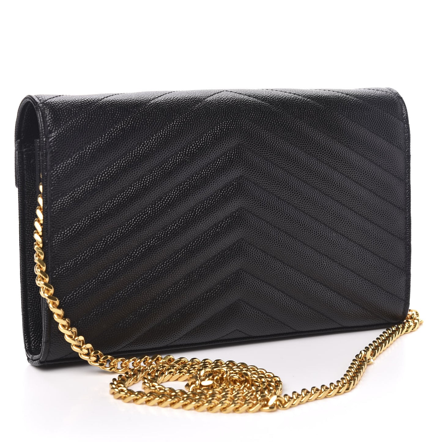 Grain De Poudre Matelasse Chevron Monogram Chain Wallet Black