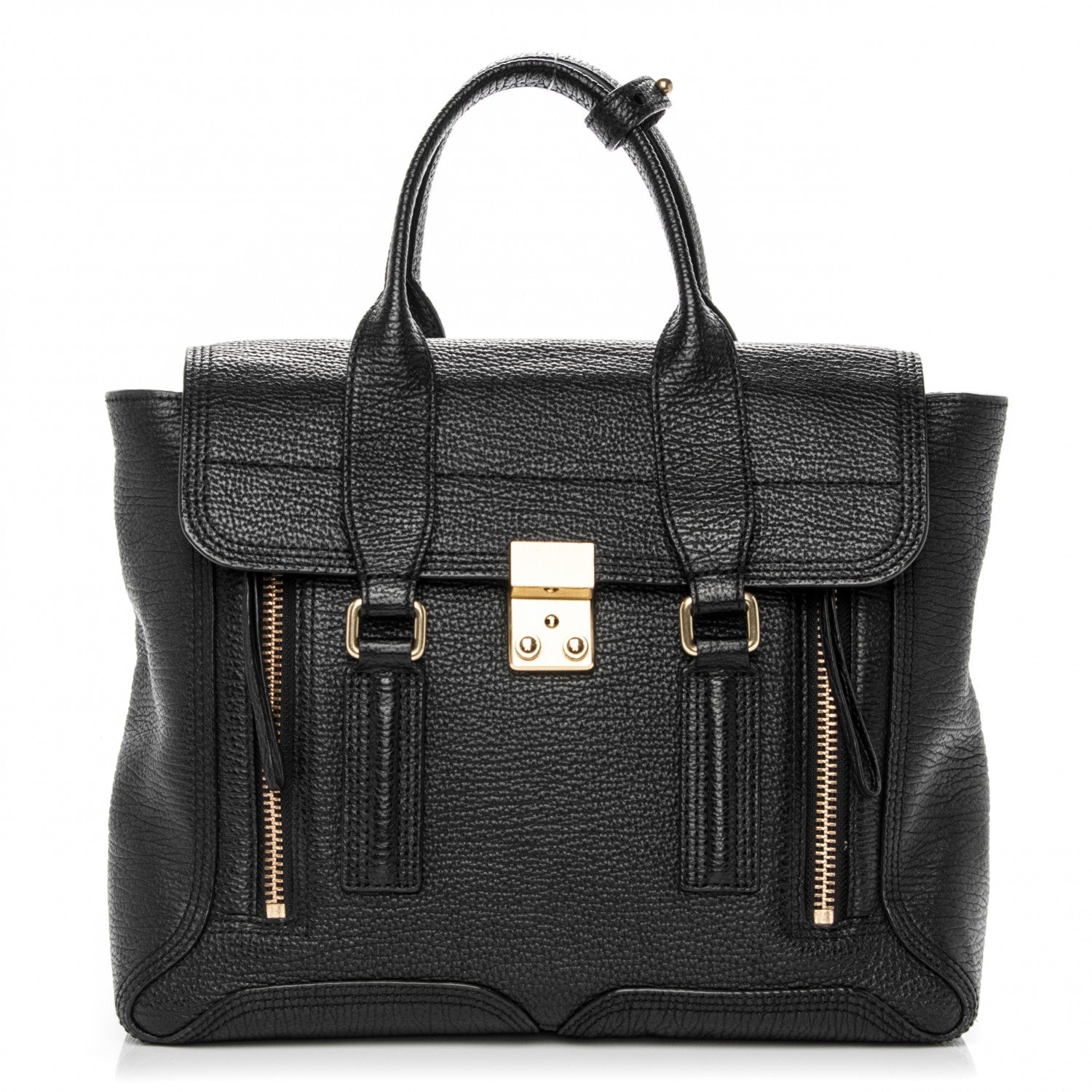 3.1 Phillip Lim 3.1 Textured Calfskin Medium Pashli Satchel Black 1 of 7