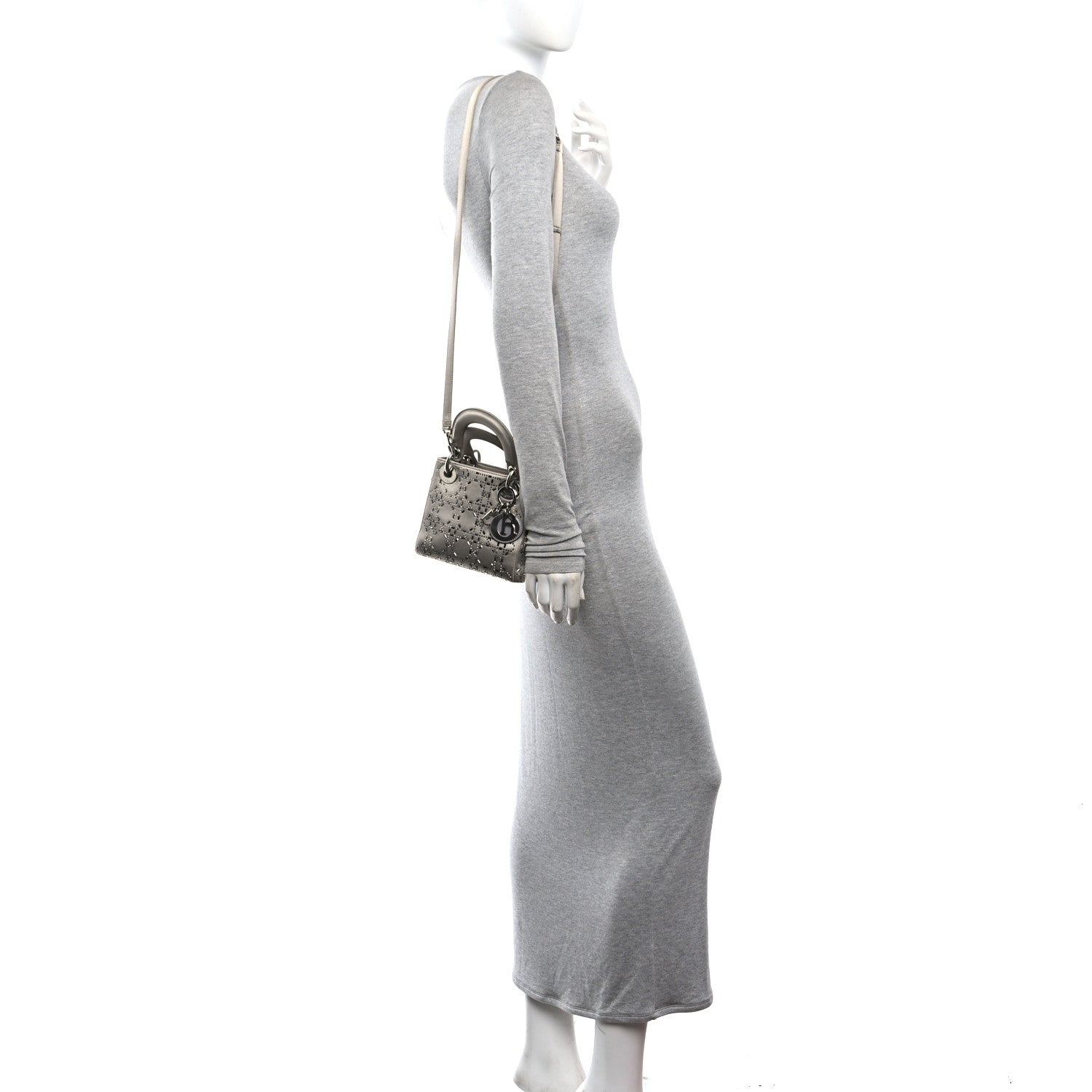 Christian Dior Satin Crystal Cannage Mini Lady Dior Gray 2 of 10