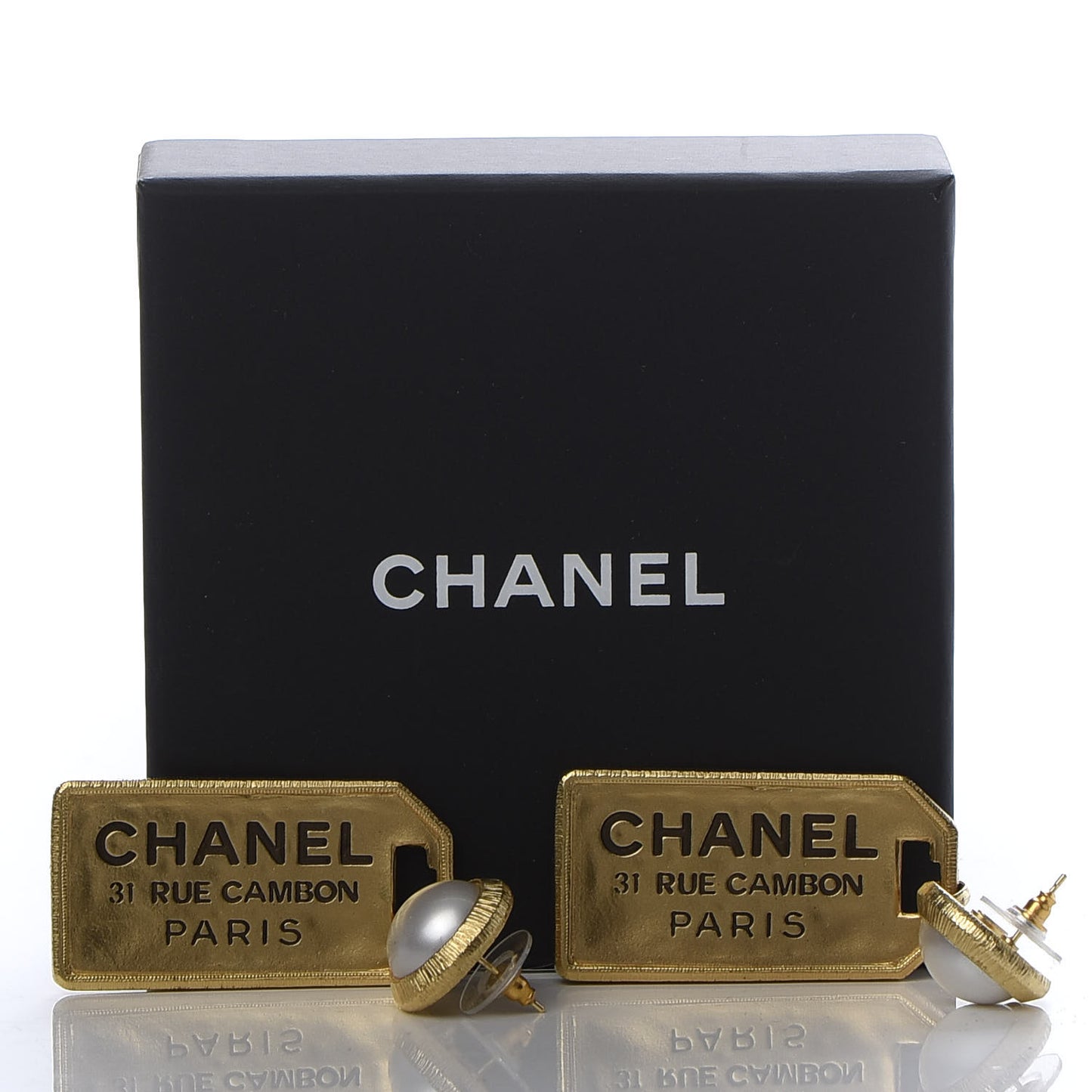 Pearl CC Tags Drop Earrings Gold