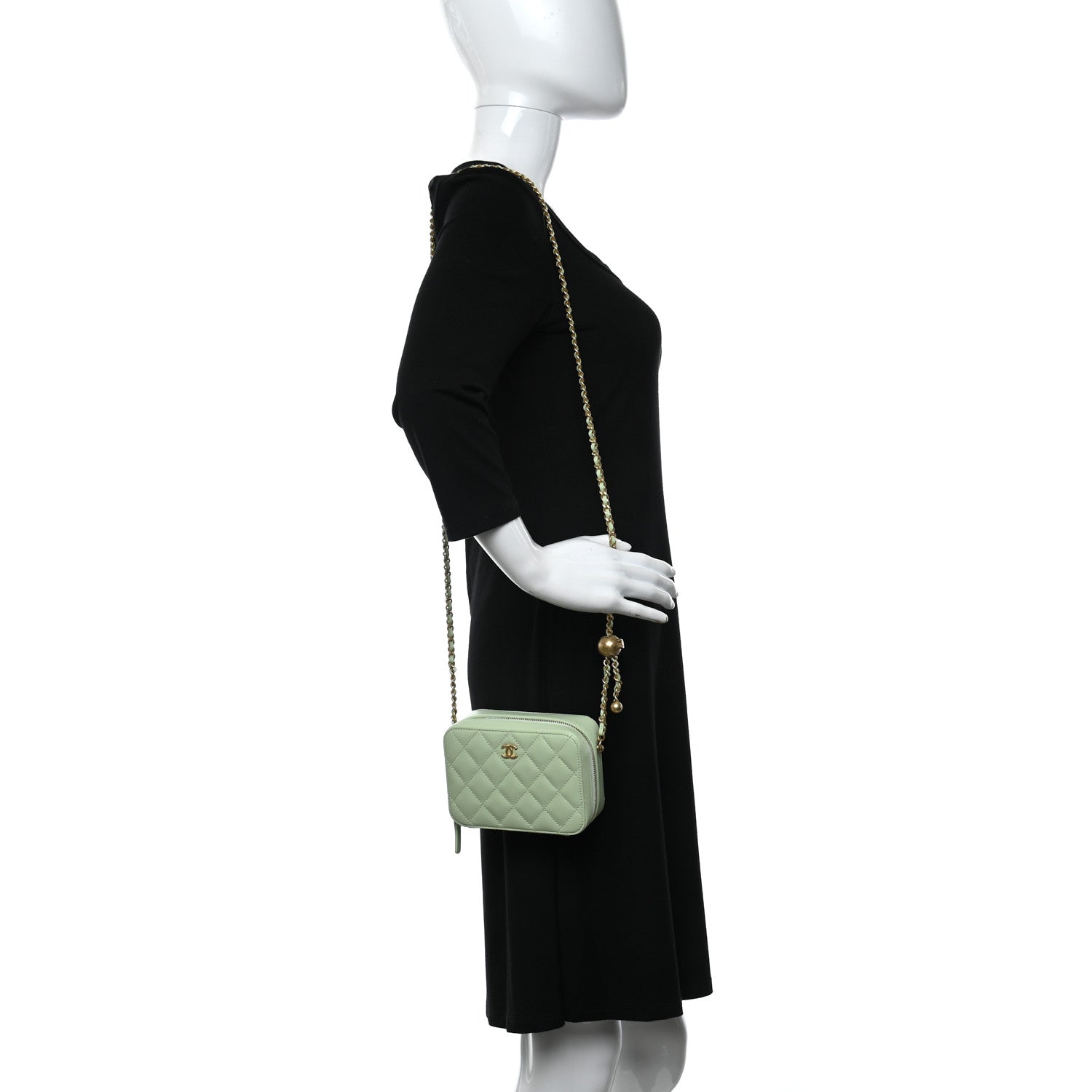 Chanel Lambskin Quilted CC Pearl Crush Camera Case Light Green 2 of 10