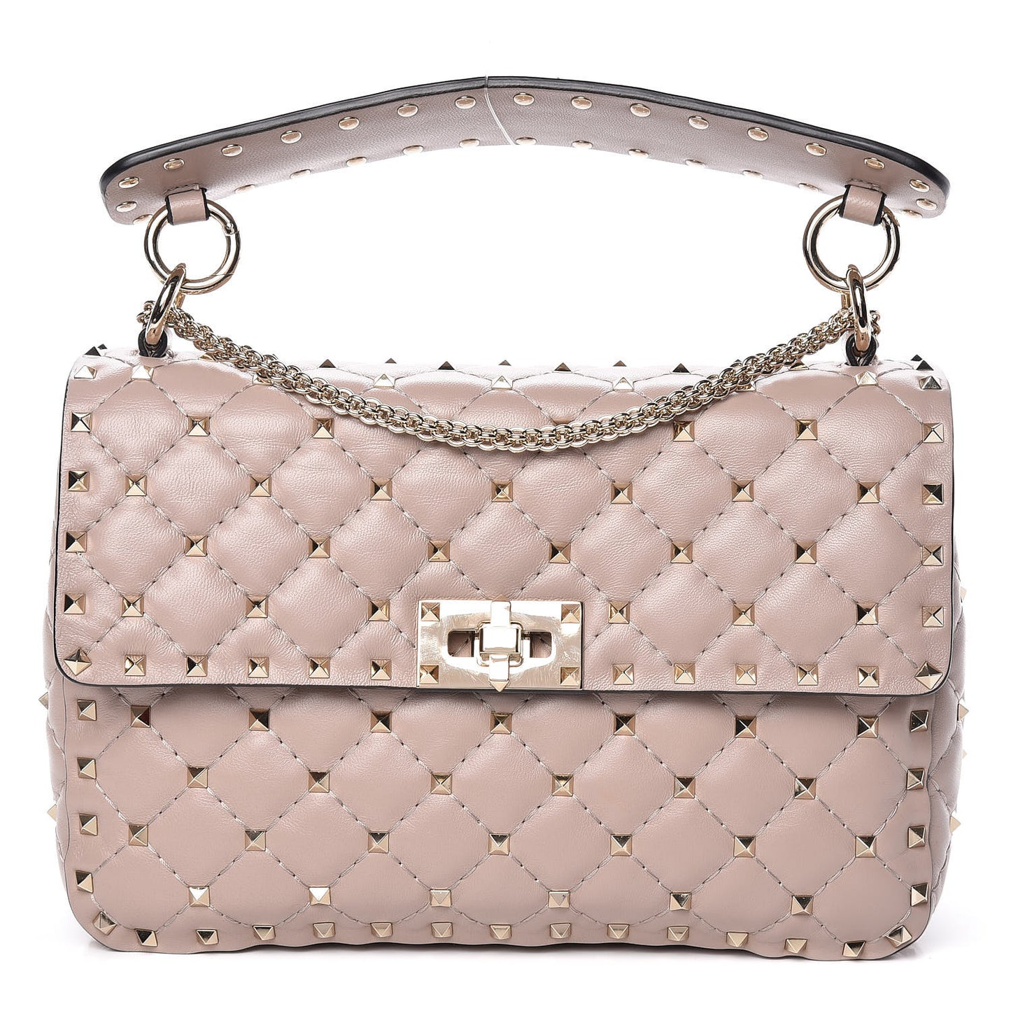 Lambskin Medium Rockstud Spike Shoulder Bag Poudre