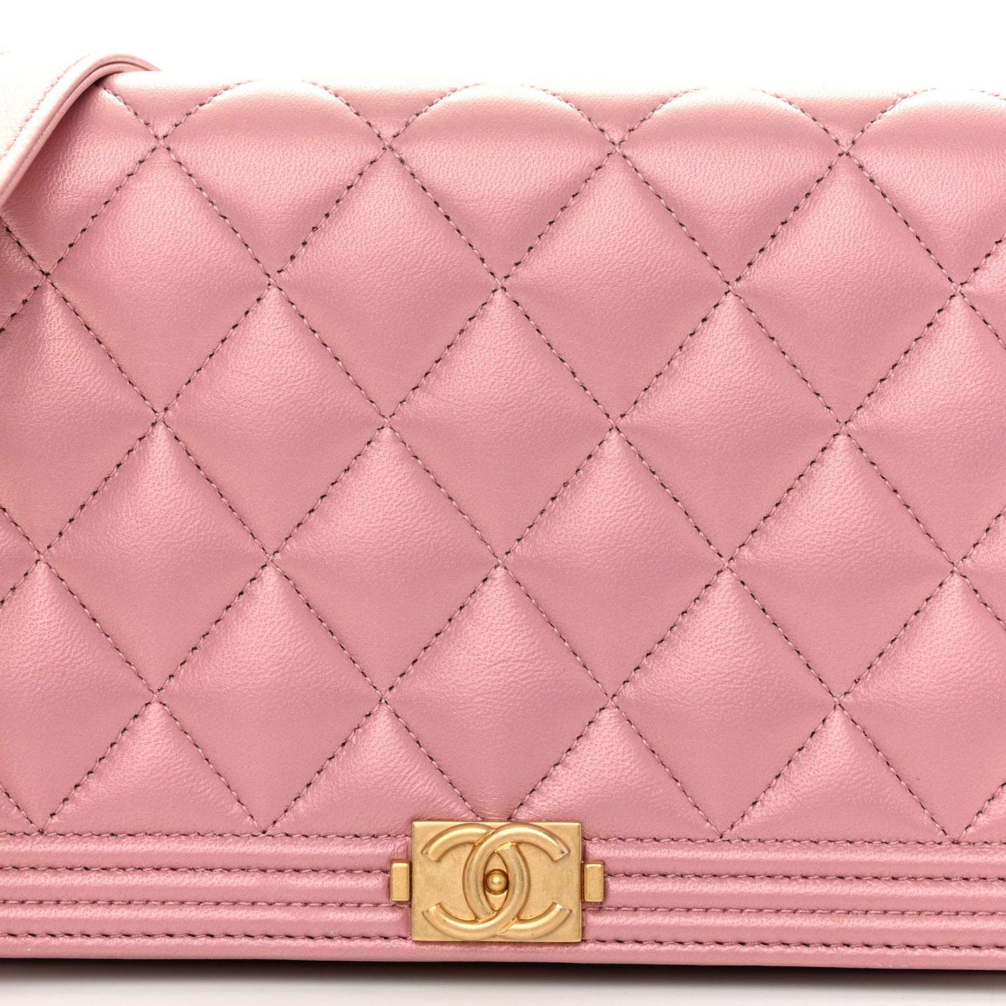 Metallic Lambskin Quilted Boy Wallet On Chain WOC Pink