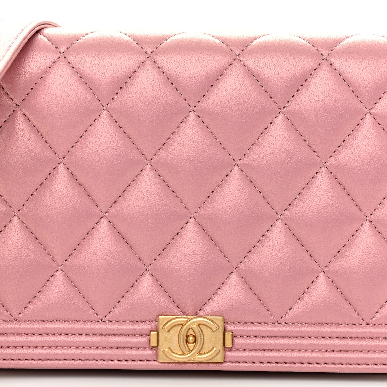 Chanel Metallic Lambskin Quilted Boy Wallet On Chain WOC Pink 9 of 12