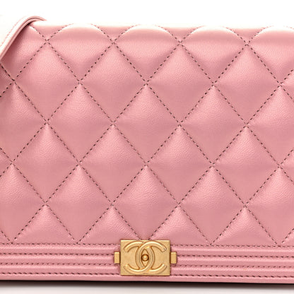 Chanel Metallic Lambskin Quilted Boy Wallet On Chain WOC Pink 9 of 12