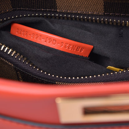 Fendi Vitello Morgan Fabric Jacquard Pequin Medium Peekaboo Iconic Satchel Papavero Tobacco Black 8 of 10