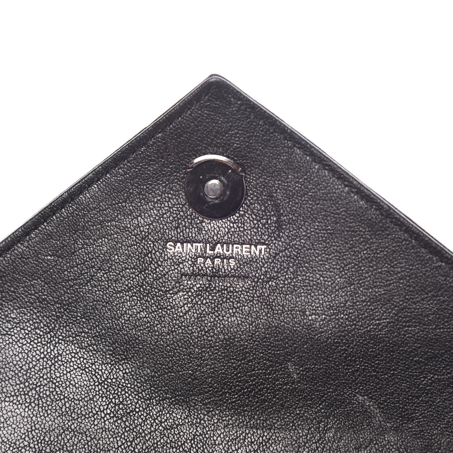 Calfskin Matelasse Chevron Heart Patchwork Monogram College Chain Wallet Black