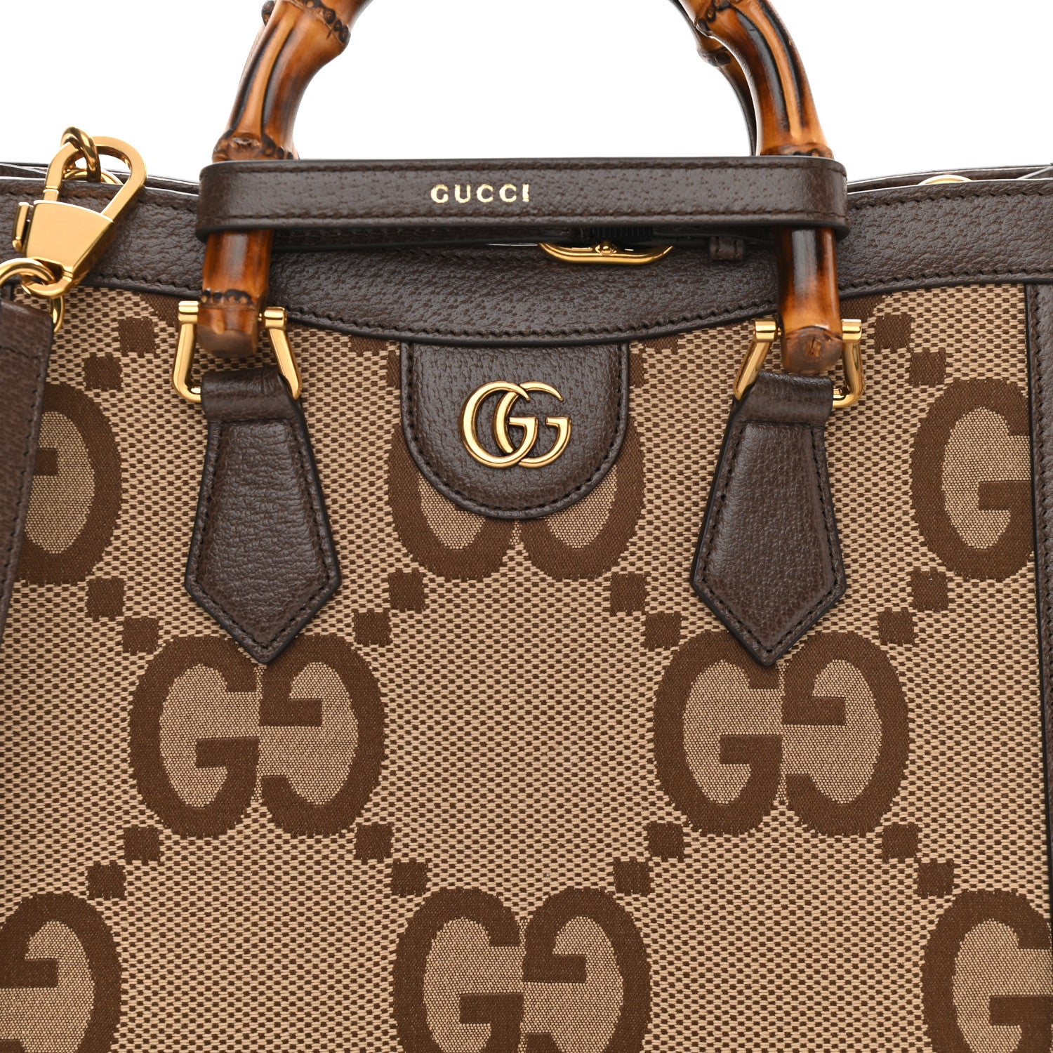 Gucci Monogram Jumbo GG Textured Dollar Calfskin Small Diana Tote Bag Camel Ebony New Acero 9 of 12