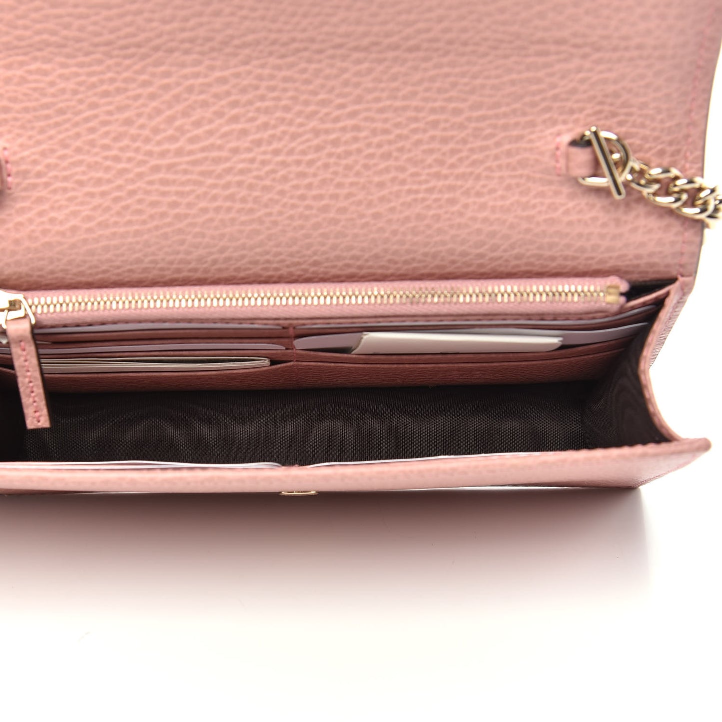 Dollar Calfskin Interlocking G Chain Wallet Soft Pink