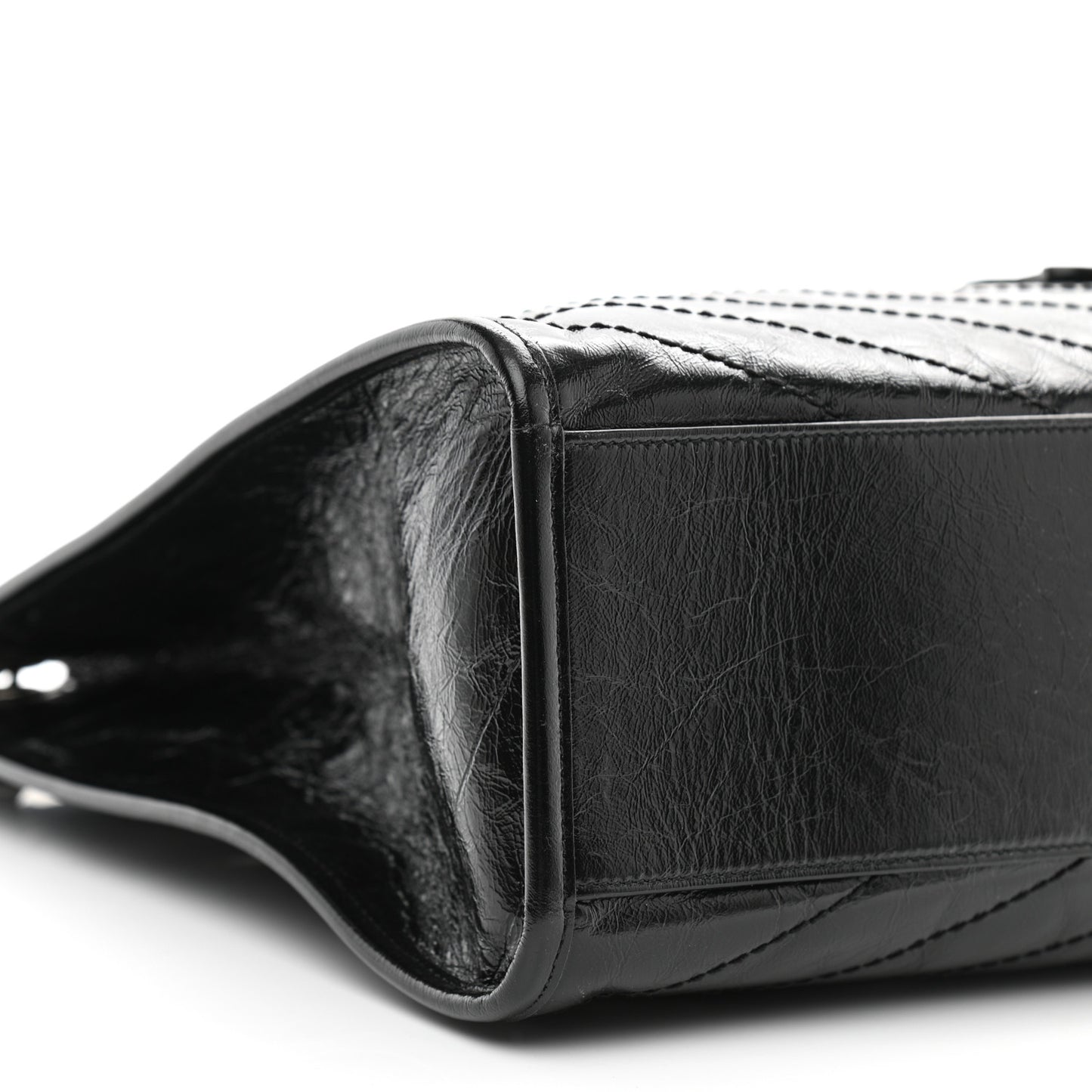 Crinkled Calfskin Matelasse Monogram Medium Niki Shopper Tote Black