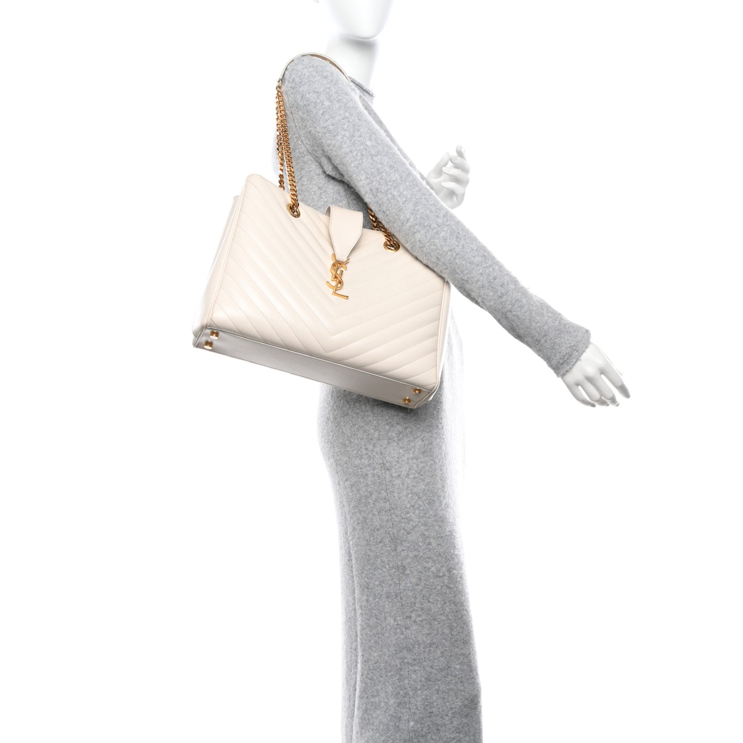 Grain De Poudre Matelasse Chevron Monogram Shopping Bag White