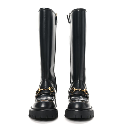 Gucci Cordovan Lux Harald Horsebit Knee High Boots 38 Black 2 of 9