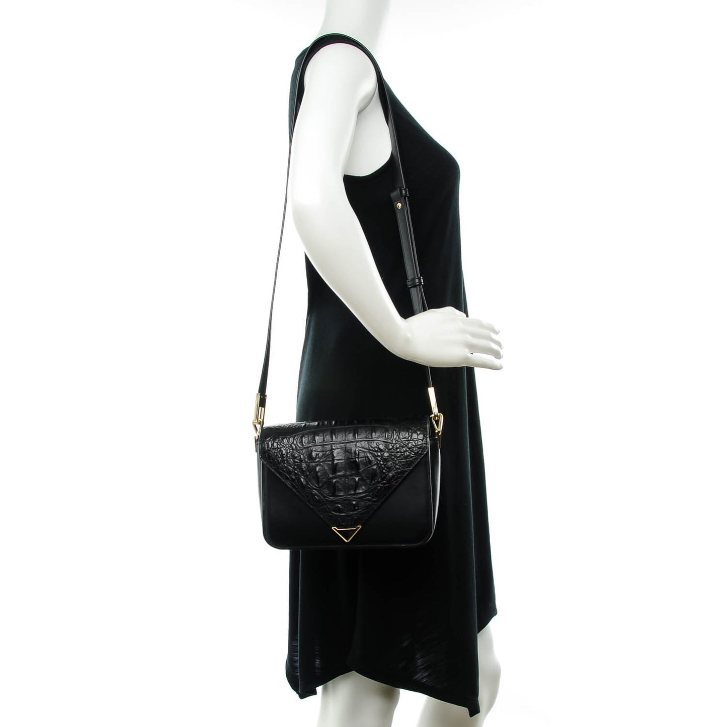 Alligator Calfskin Embossed Prisma Envelope Crossbody Black