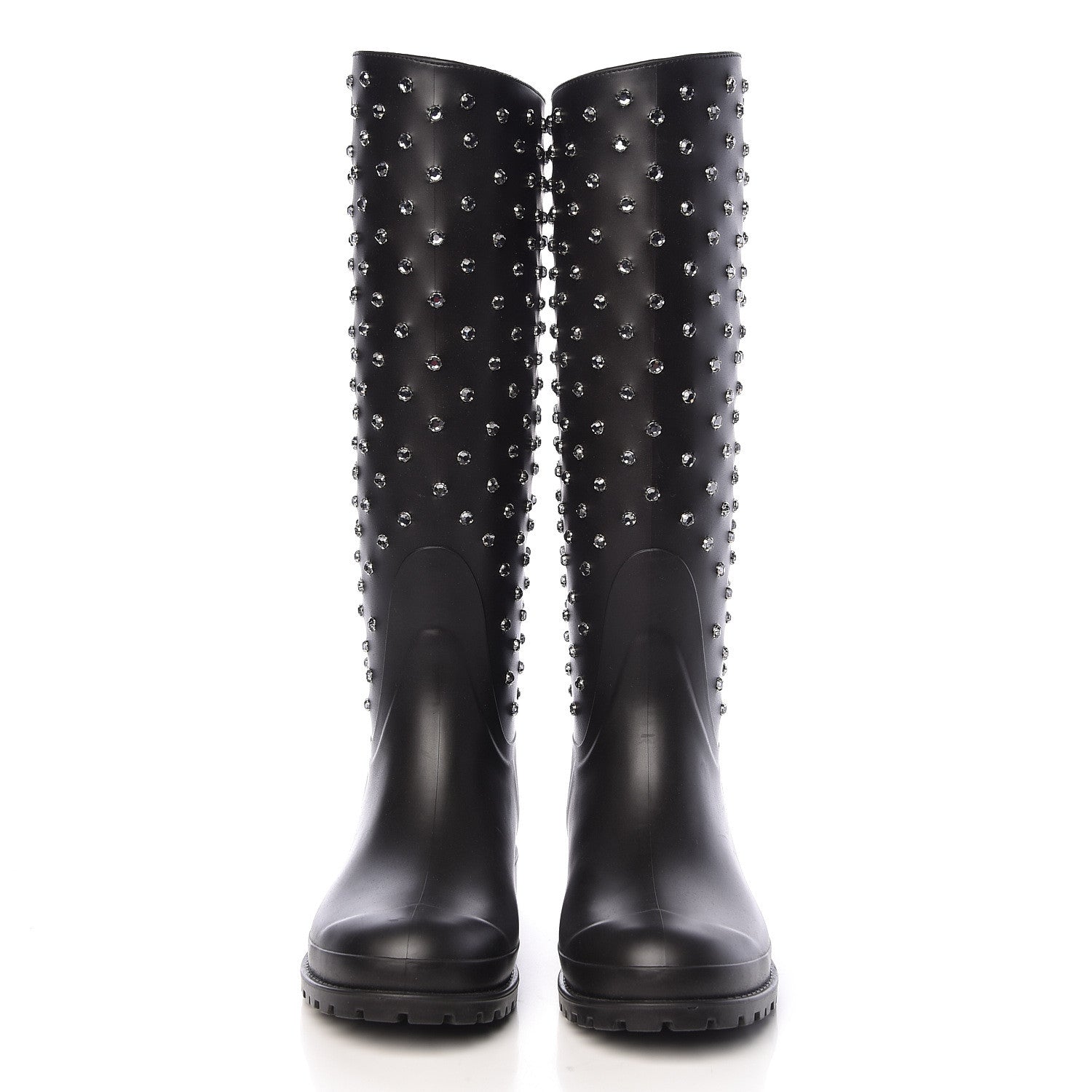 Saint Laurent Rubber Crystal Studded Festival Rain Boots 37 Black 2 of 11