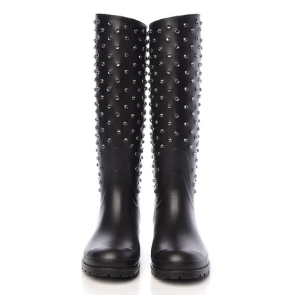 Saint Laurent Rubber Crystal Studded Festival Rain Boots 37 Black 2 of 11