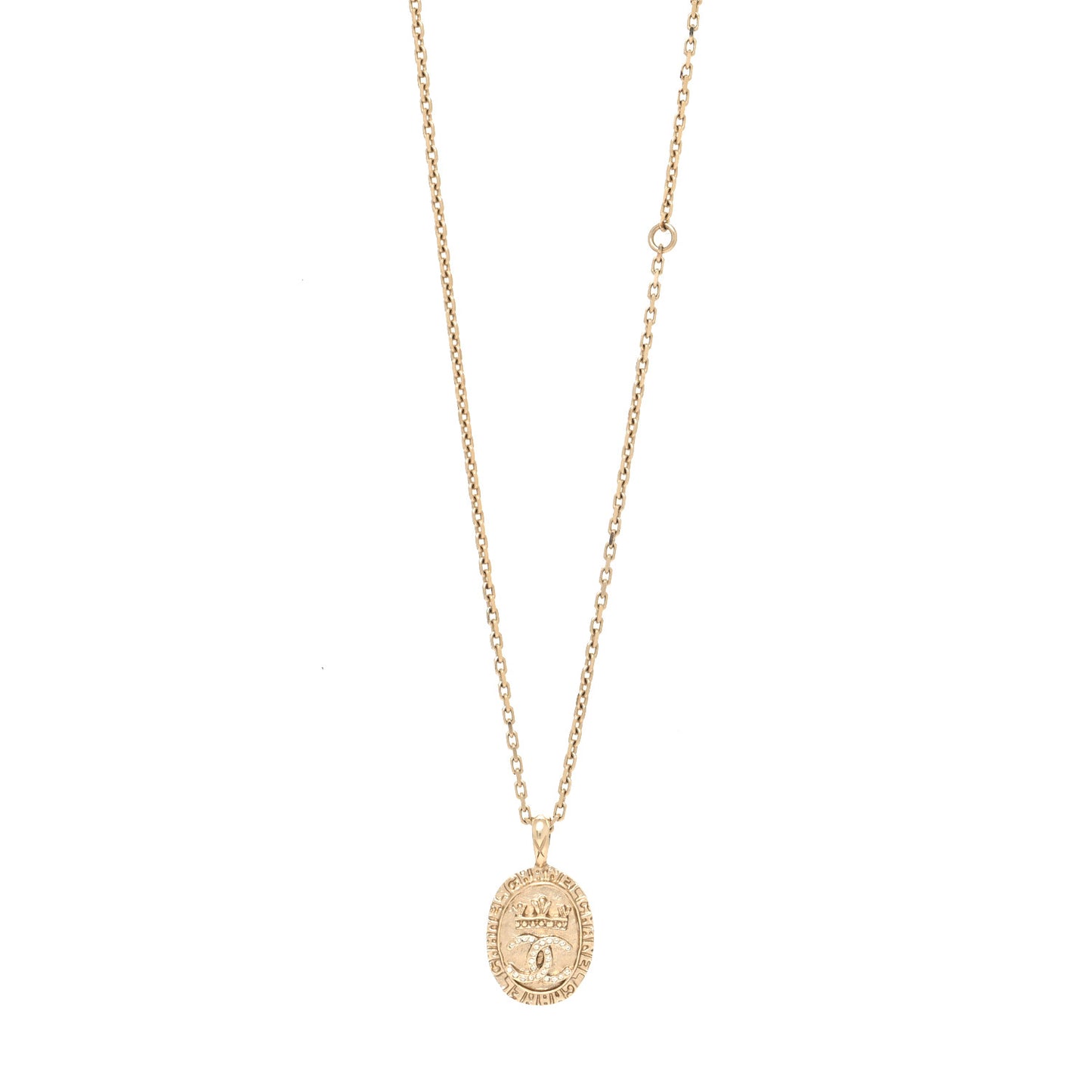 Crystal CC Crown Signet Necklace Gold
