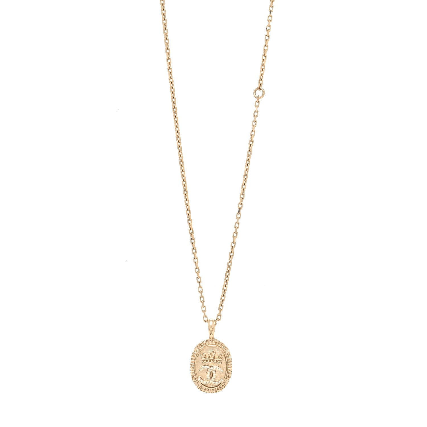 Chanel Crystal CC Crown Signet Necklace Gold 1 of 5