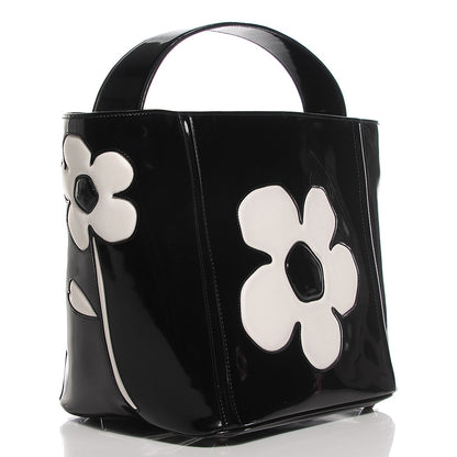 Prada Spazzolato Floral Open Bucket Bag Black White 3 of 9