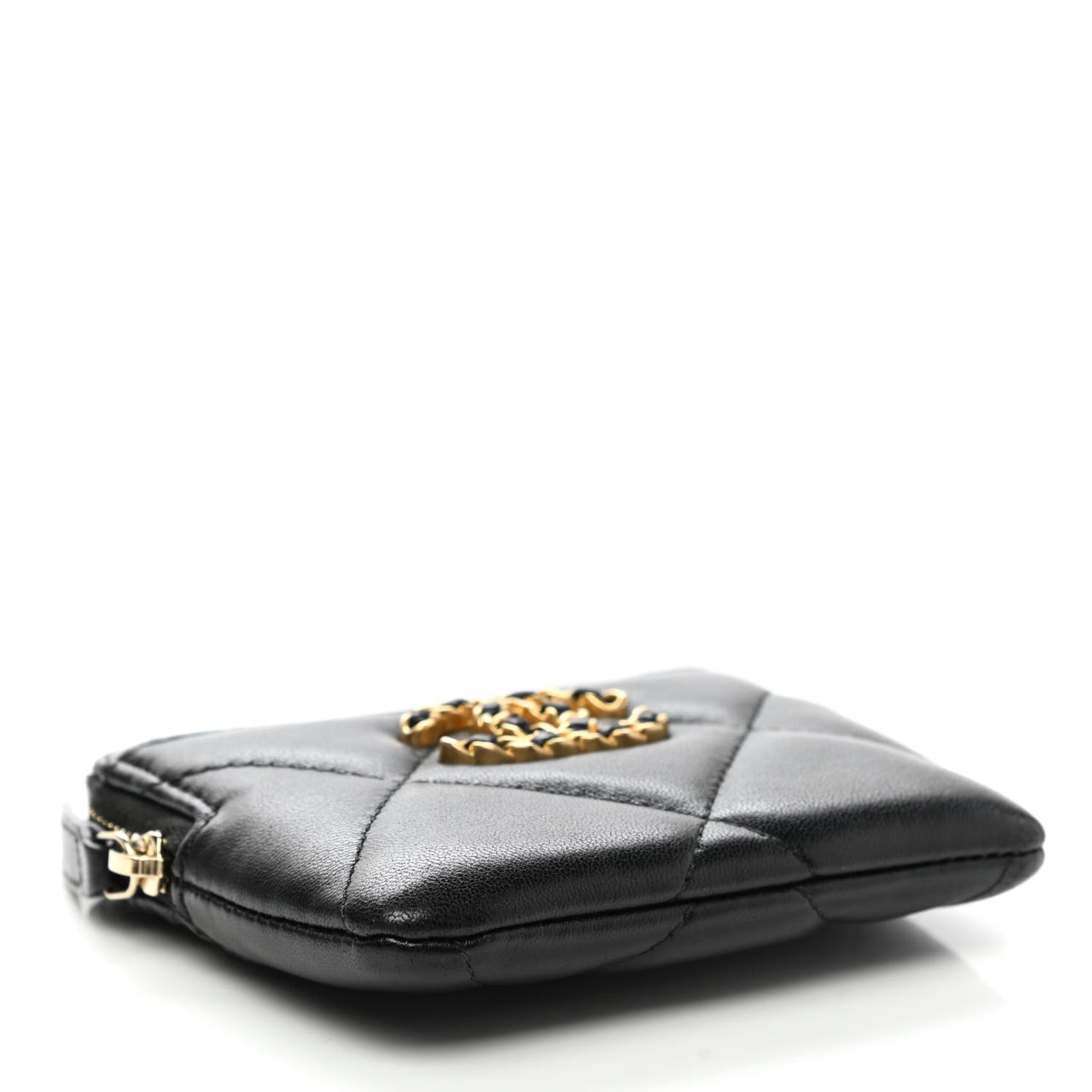 Lambskin Quilted Chanel 19 Zip Card Holder Wallet Black