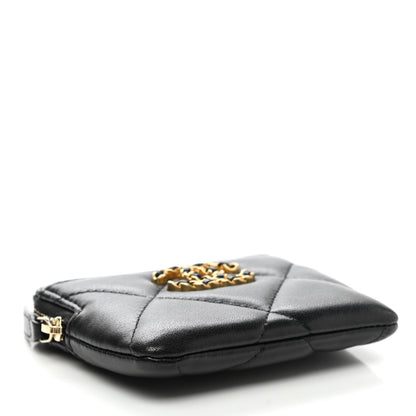 Chanel Lambskin Quilted Chanel 19 Zip Card Holder Wallet Black 4 of 7