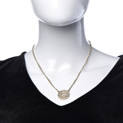 Chanel Pearl Baguette Crystal CC Medallion Necklace Gold 2 of 6