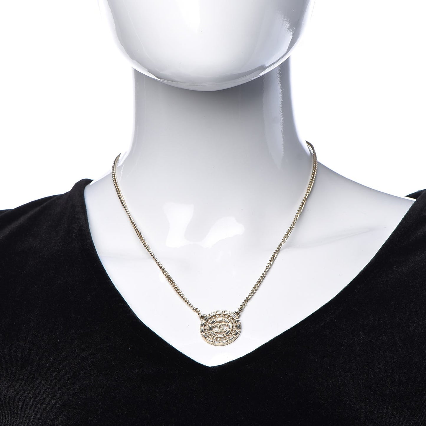 Pearl Baguette Crystal CC Medallion Necklace Gold