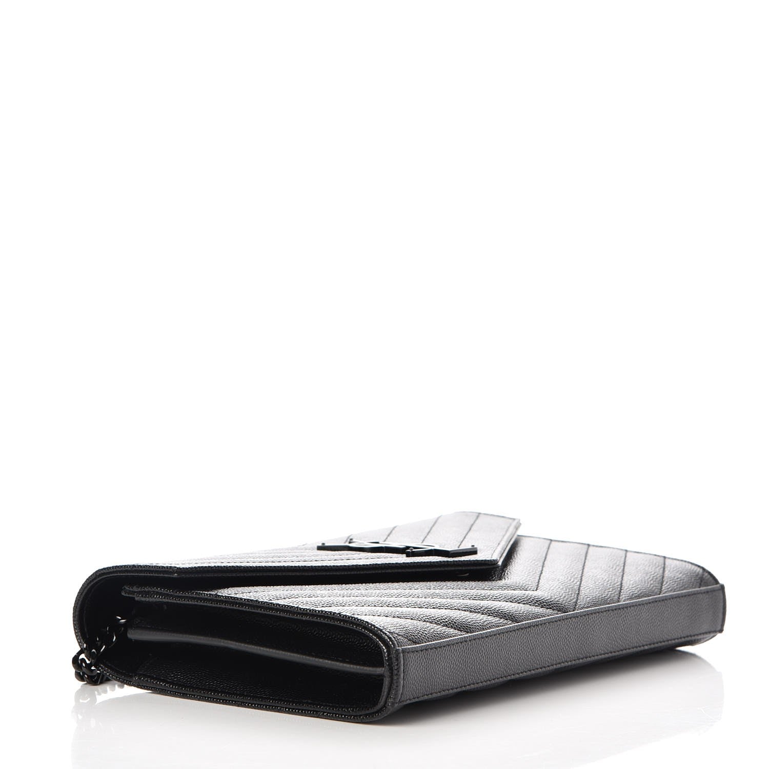 Saint Laurent Grain De Poudre Matelasse Chevron Monogram Chain Wallet Black 4 of 8