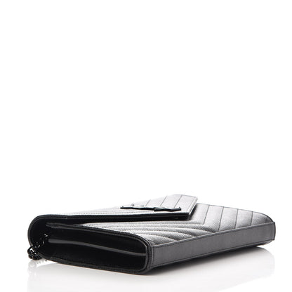 Saint Laurent Grain De Poudre Matelasse Chevron Monogram Chain Wallet Black 4 of 8