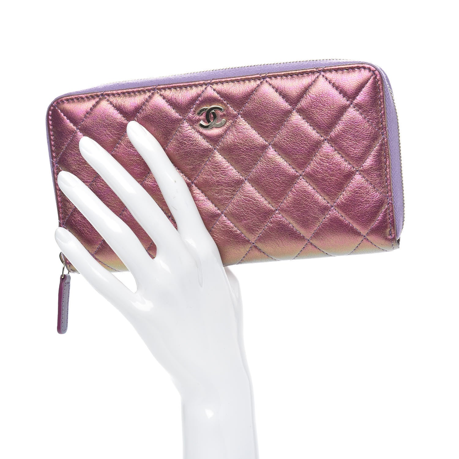 Chanel Iridescent Lambskin Quilted Large Gusset Zip Around Wallet Purple 2 of 11