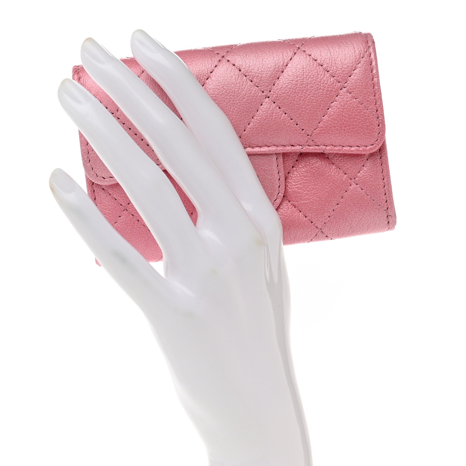 Chanel Cloudy Pearly Goatskin Quilted Flap Card Holder Wallet Light Pink 2 of 8