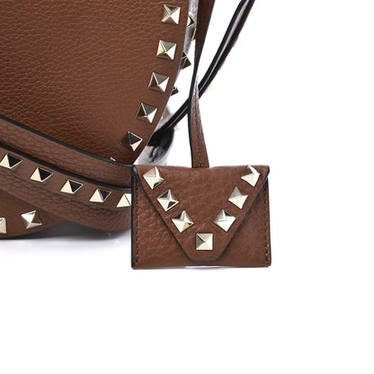 Valentino Garavani Calfskin Large Rockstud Halfmoon Saddle Bag Tan 11 of 11