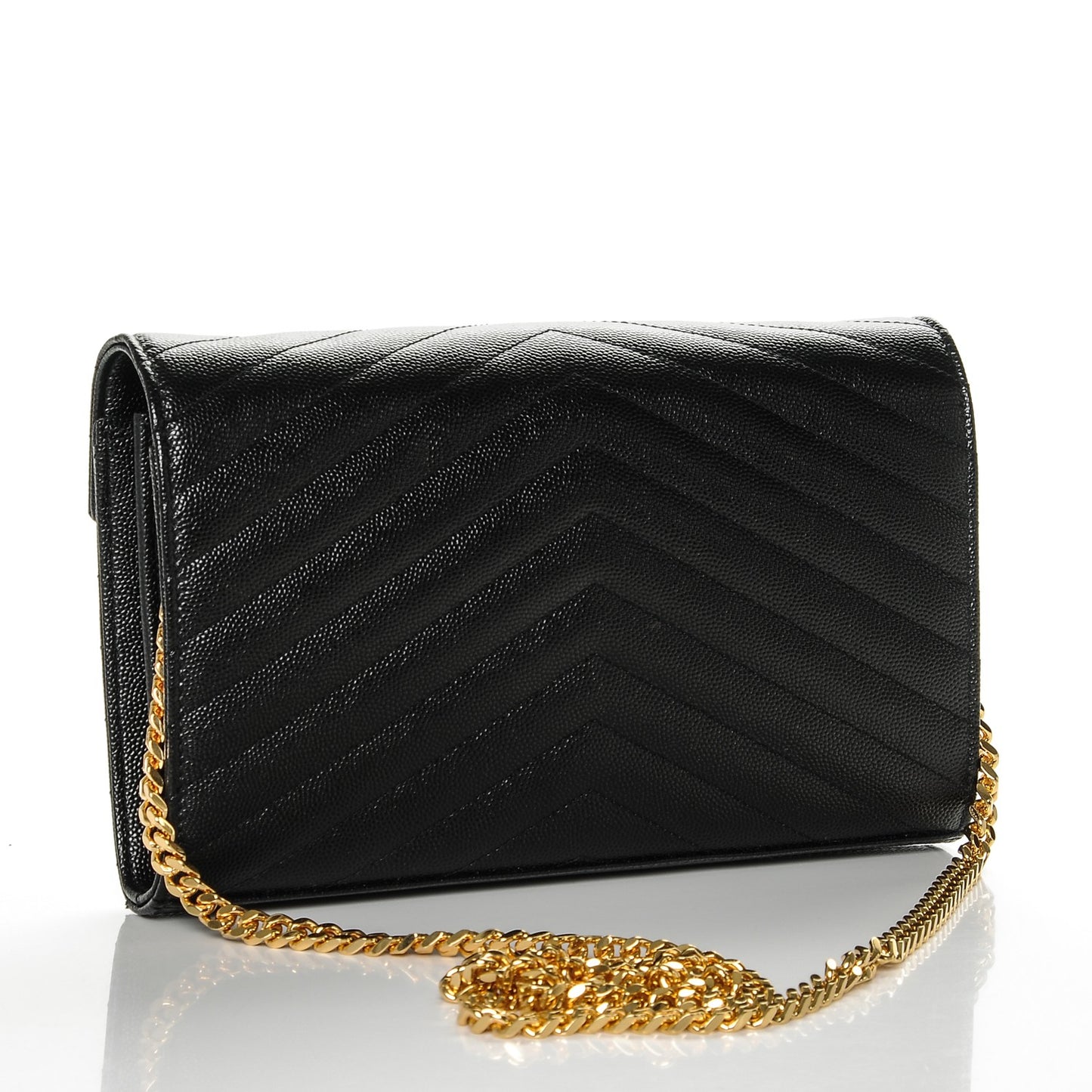 Grain De Poudre Matelasse Chevron Monogram Chain Wallet Black