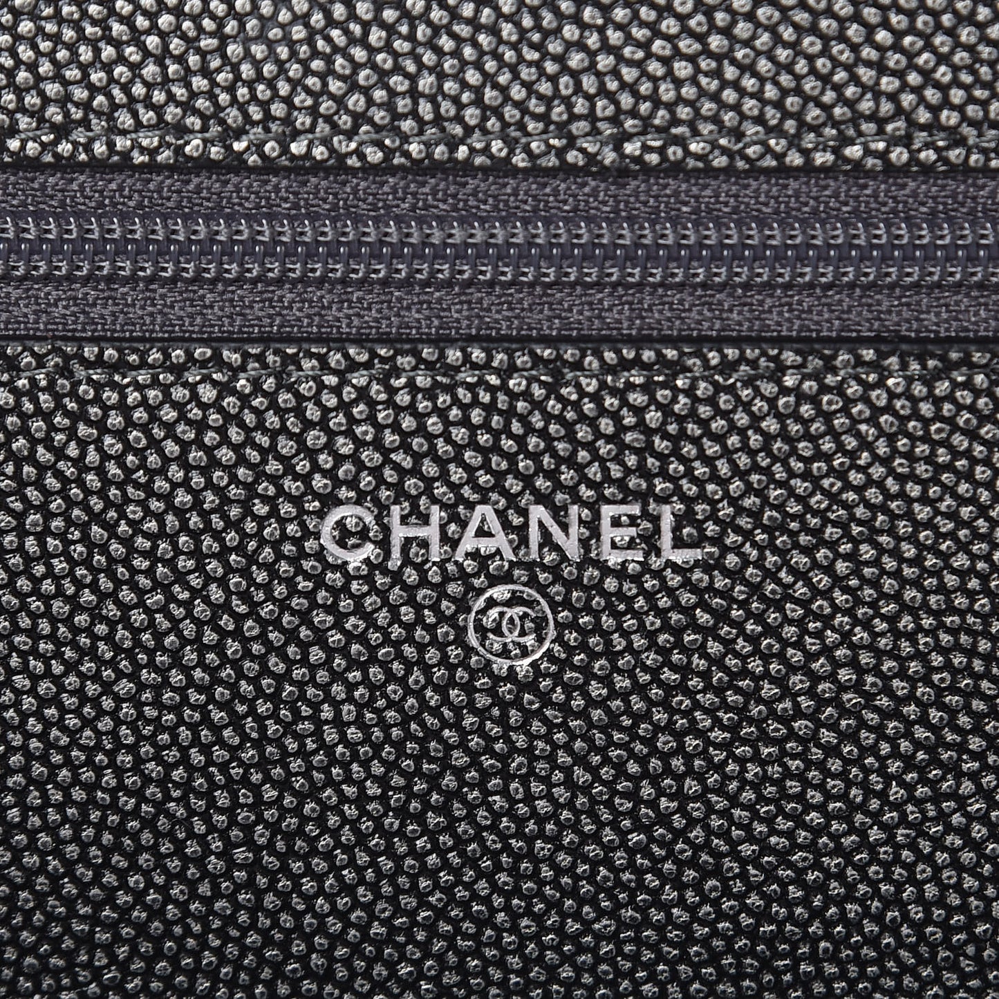 Metallic Caviar Quilted Golden Class Wallet On Chain WOC Dark Grey